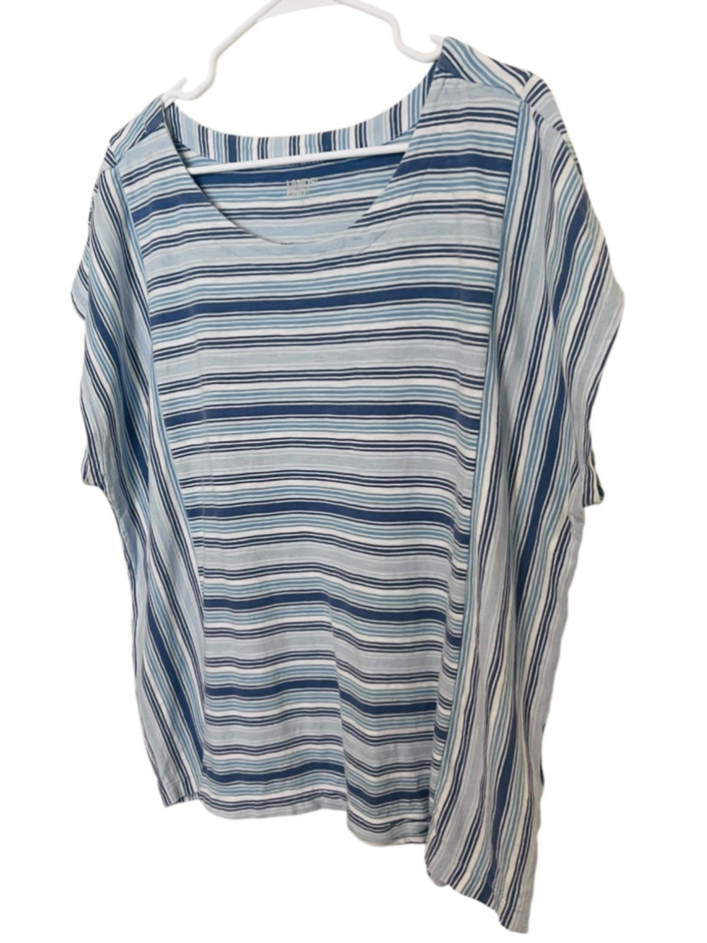 Lands' End Blue White Striped Top Women’s 1X Dolman Coastal Beach Cotton Shirt
